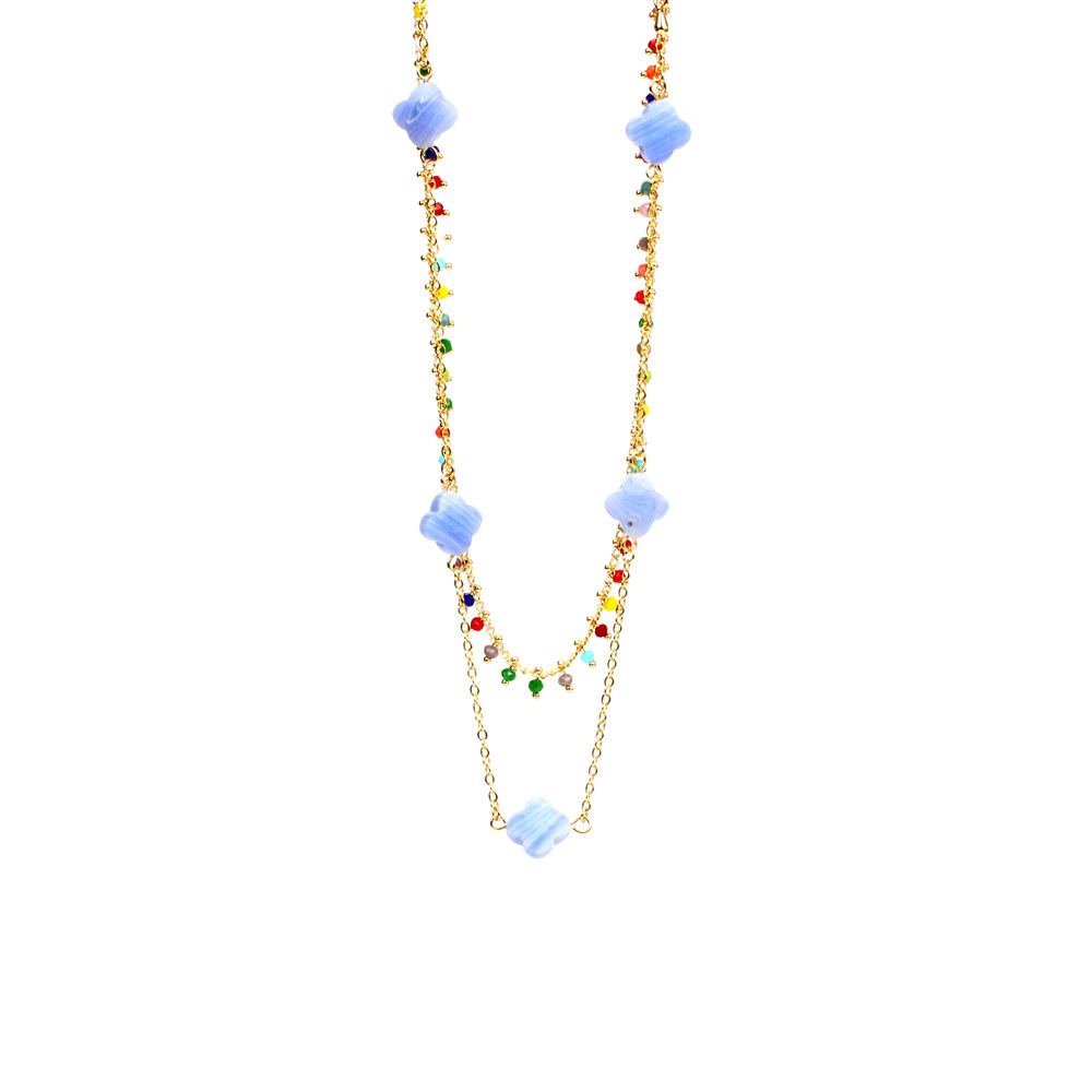 Fashion Bohemian Style Colorful Crystal Glass Beaded Four-Leaf Clover Necklace