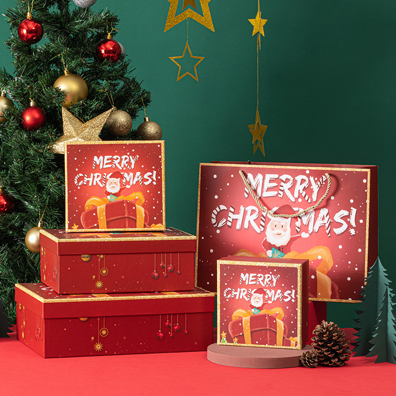 En stock caja de regalo de Navidad cubierta de cielo rojo caja de regalo grande bufanda termo taza caja de Nochebuena caja de Apple