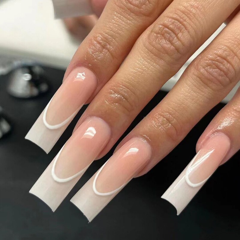 Cross-border European and American Long Square White French Wear Armor Foreign Trade Traceless Ultra-thin Nail Patch Press Nail