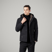 品牌男士羽绒服中年爸爸休闲连帽加厚保暖防寒白鸭绒冬季外套批发