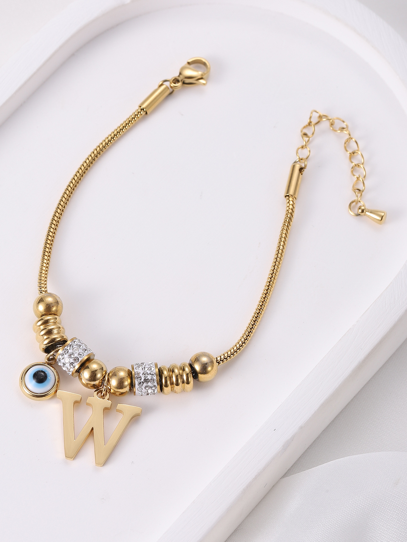 Outdoor, Shopping Occasion Simple Style Letter Devil's Eye Titanium Steel Zircon Bangle In Bulk