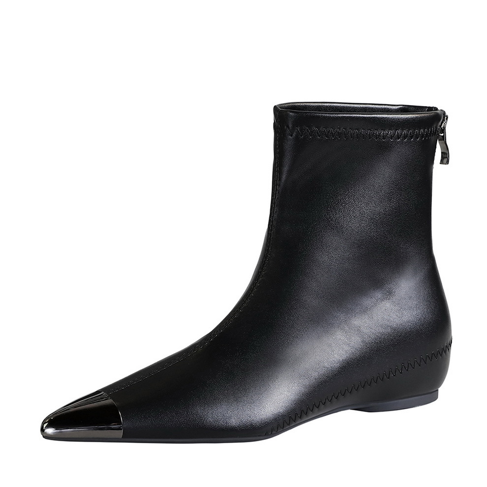 6383-3 Retro European And American Style Versatile Low Heel Wedge Height Increasing Metal Pointed Iron Toe Short Boots_vogvips.com