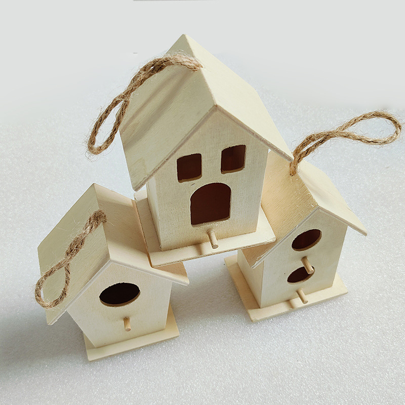 wooden bird nest creative wooden bird feeder bird house diy graffiti outdoor hanging bird nest cross-border desktop ornaments