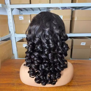 Cross-border European and American wig human hair hair cover 13*4 front lace bell curl ladies curly hair cover
