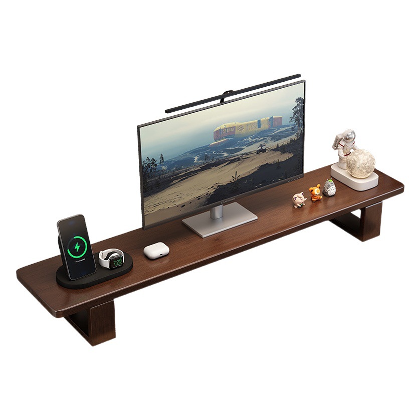 Soporte Elevado para Monitor de Computadora, Estante de Almacenamiento para Escritorio de Oficina, Soporte de Madera Sólida para Computadora Portátil