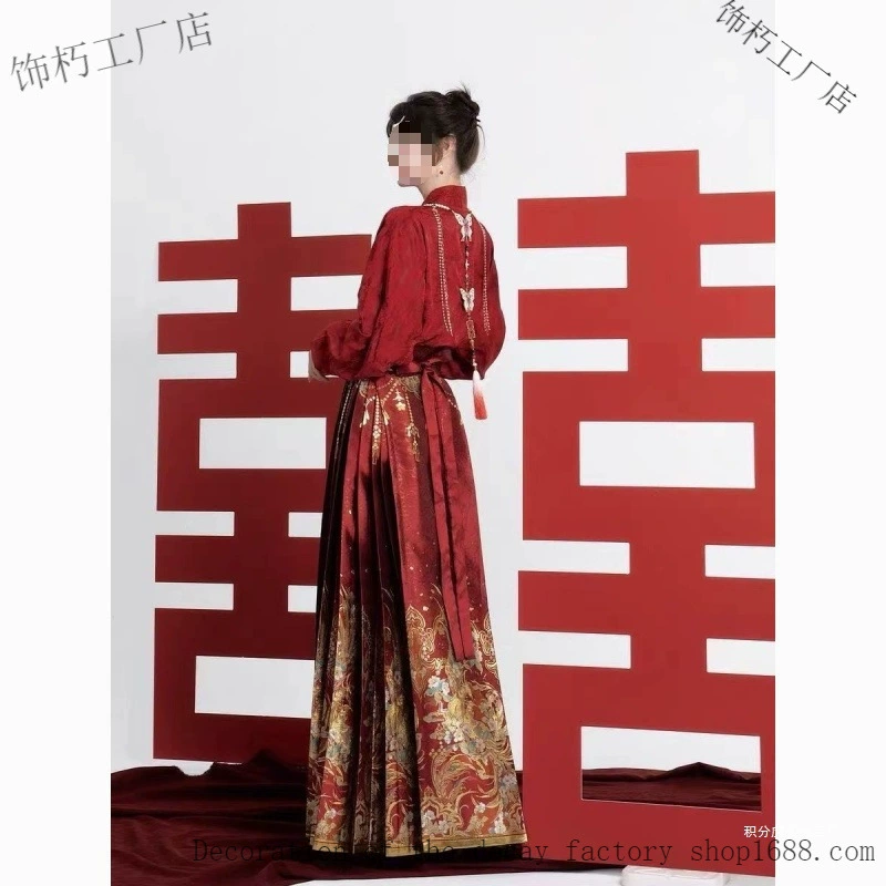 Новое свадебное платье ханьфу в китайском стиле, обручальное платье, красная юбка мамиан, свадебный комплект в национальном стиле