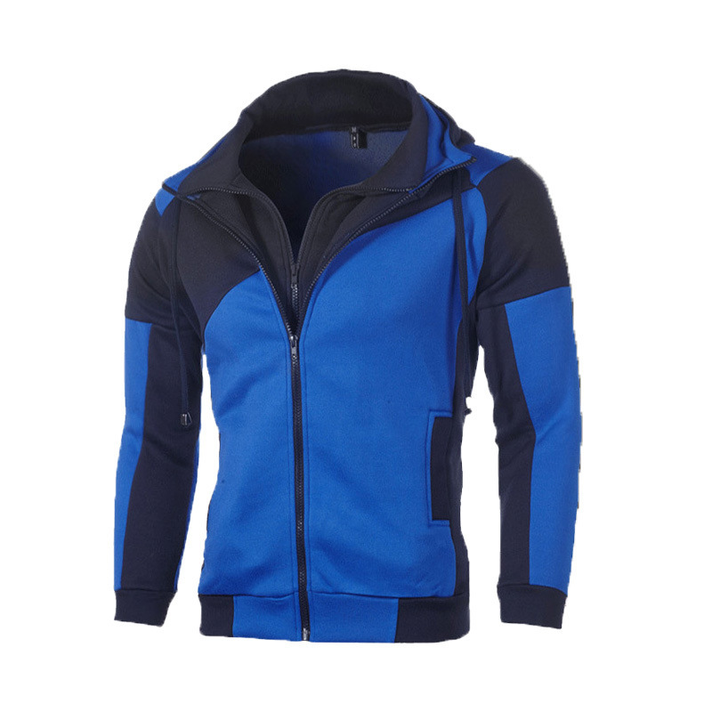 Men's Clothing Personalized Colorblock Double layer Zipper Hooded Cardigan Slim Sweater _voghion.com