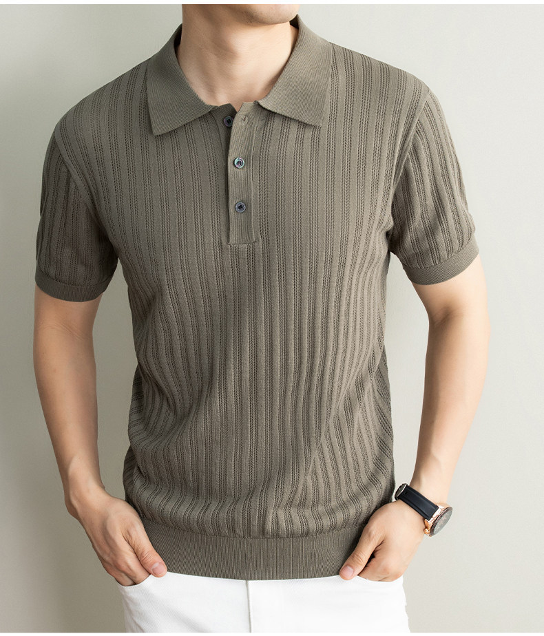 Men's Ice Silk Breathable Polo Shirt Short Sleeve Hollow Out Jacquard Knit Summer Casual Loose Versatile Top_viptrois.com