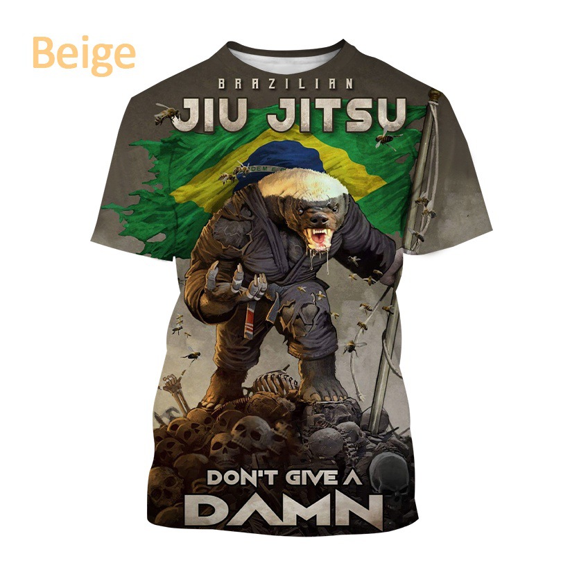 New Fashion Short Sleeve Harajuku Style Brazilian Jujitsu Tough Guy Animal 3D Print T-Shirt Men's Street Top