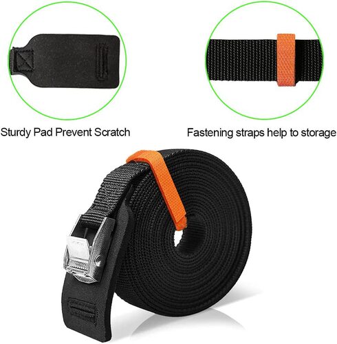 Zinc alloy clamping strap with cam lock buckle and protective pad, adjustable roof rack strap