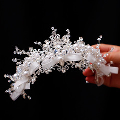 Luxurious Korean-style bride crown headpiece, exquisite forest system handmade crystal butterfly bow, sweet birthday girl wedding crown