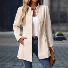 女士休闲高领长款毛呢大衣2025跨境外贸亚马逊秋冬新款外套独立站