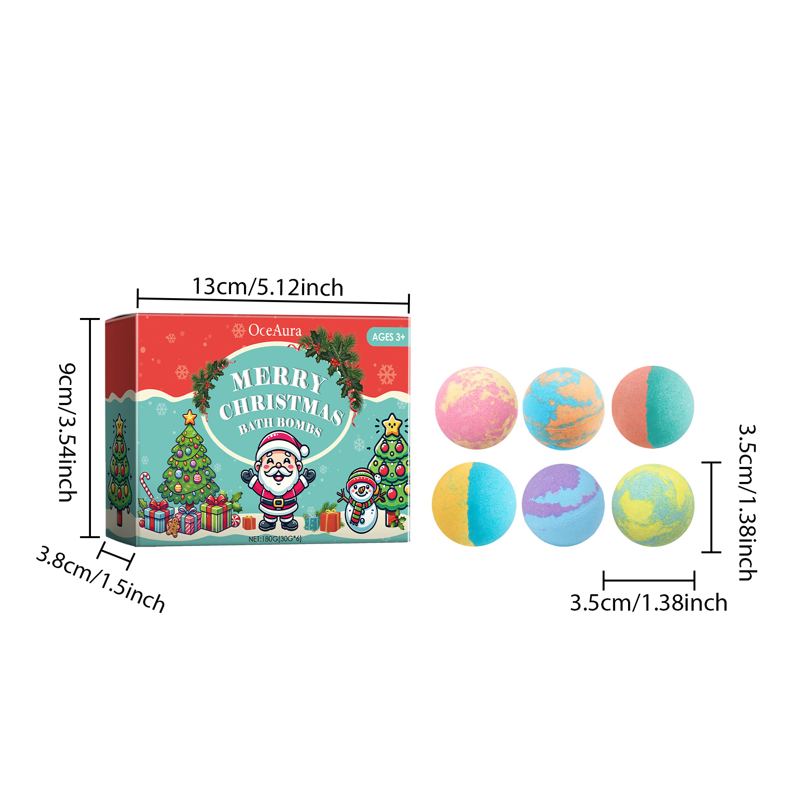 Boule de bain colorée de Noël, boule de bain nettoyante hydratante et parfumée aux plantes pour douche à bulles_voghion.com