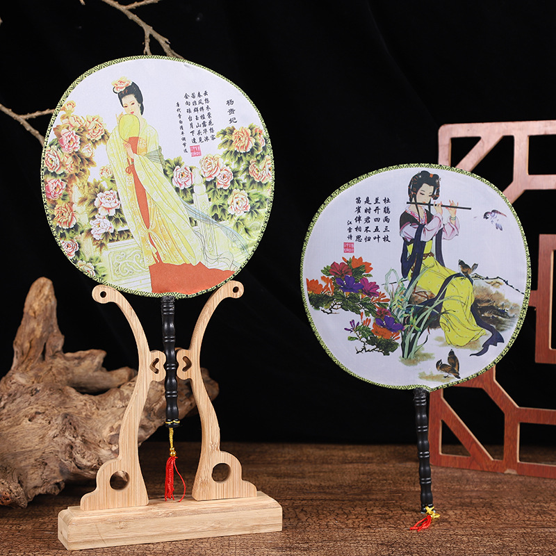 新款夏季团扇古典中国风古扇绢布舞蹈扇子女汉服宫廷宫扇批发