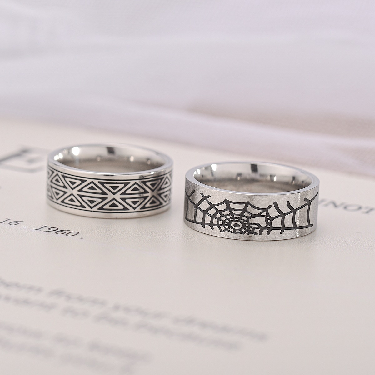 Unisex Gender Retro Titanium Steel Geometric Men Band Rings