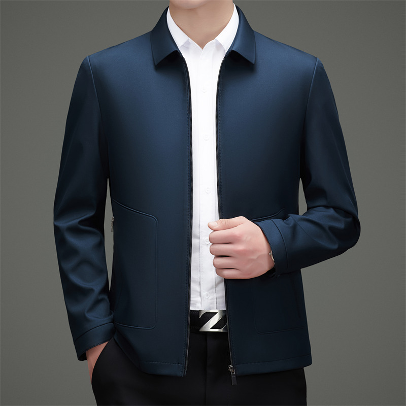 Genuine high-end lapel silk casual business jacket for middle-aged dads, wrinkle-free autumn and winter coat Genuine high-end lapel silk casual business jacket for middle-aged dads, wrinkle-free autumn and winter coat