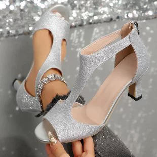 Простая и модная сумка на молнии сзади и туфли с рыбьим ртом для женщин, летние внешнеторговые сандалии на шпильке с боковой полостью, оптовая продажа