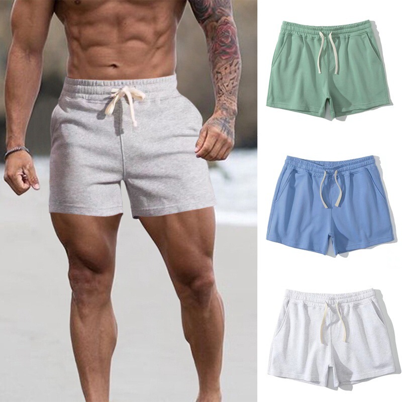 Solid Color New Cross-border Cotton Sports Running Fitness Trendy Men's Triple Pants High Elastic Casual Quarterly Pants Shorts Solid Color New Cross-border Cotton Sports Running Fitness Trendy Men's Triple Pants High Elastic Casual Quarterly Pants Shorts