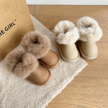 婴儿雪地靴兔毛宝宝鞋软底学步鞋冬季女童防水毛毛靴男童加绒棉鞋