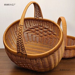 新しい純粋な手作り模造籐織りフルーツバスケットショッピングバスケットエッグポータブル野菜バスケット収納ピクニック