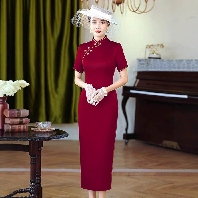 2024 высокого класса тост новый чонсам свекровь свадебный молодой чонсам винно-красный свадебное платье с вышивкой