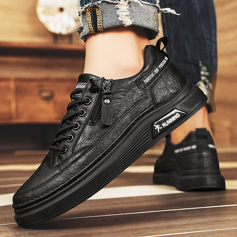 Otoño nuevo cuero negro de trabajo zapatos de plantilla de zapatos deportivos casuales para hombres zapatos de moda sin lazos