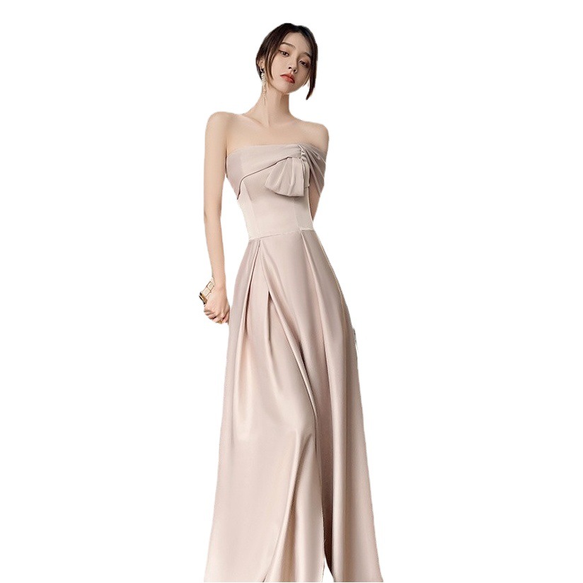 Pink Bridesmaid Dress for Women 2026 New Style Wedding Sister Group Dress High-End Niche Summer Long Satin Long-Sleeve Dress