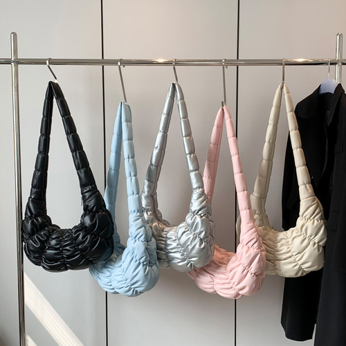 Korean-style new Cloud Bag, Croissant Half-Moon Bag – Casual, Versatile, Lightweight, Dumpling-Shape Sponge Bag with Pleated Design, Perfect for Women as a Crossbody Option