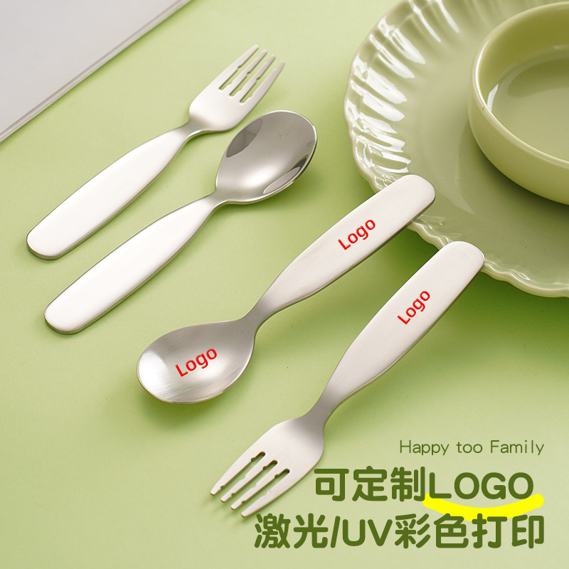 304ステンレス児童フォークスプーン短柄補助食児童食事かわいい携帯赤ちゃんがスプーン食器を食べる|undefined