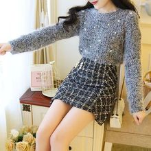 小香风毛衣套装裙秋冬季韩版气质针织衫格子毛呢半身裙子两件套女