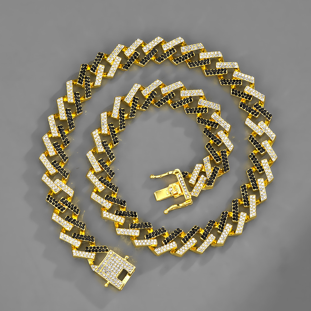 15mm Strip Dense Cuban Chain Couple Miami Luxury Two tone Hip Hop Necklace_voghion.com