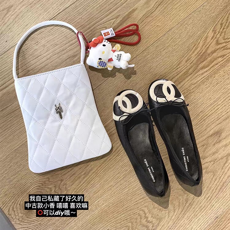 现货~【sheii苏茵茵】中古控~小香菱格蝴蝶结平底单鞋女芭蕾|undefined