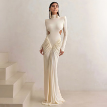 跨境欧美风2025夏季新款女装高领气质修身性感露背纯色长款连衣裙