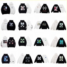 潮牌offwhite涂鸦油画箭头卫衣男宽松OW情侣装套头长袖连帽华棉