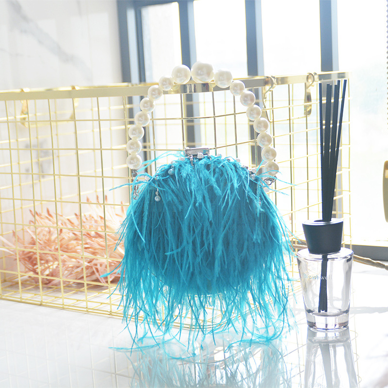 Damen Abendtasche Mit Straußenfedern Und Perlen Elegant_voghion.com