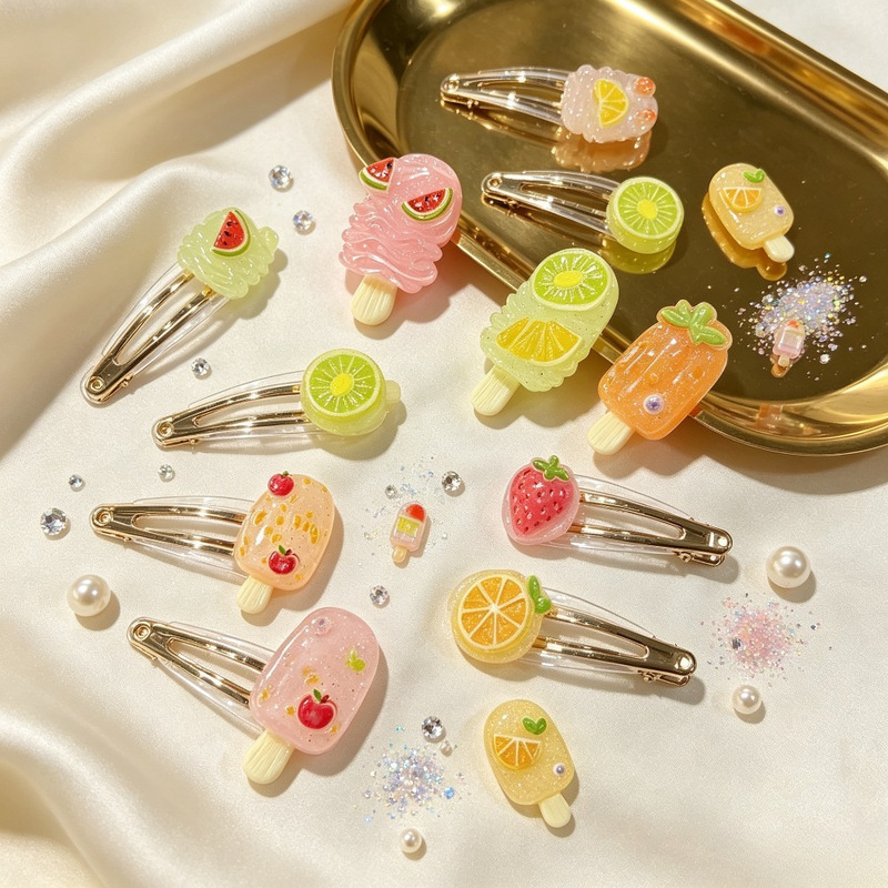 DIY fruit ice cream resin accessories in ins style for earrings, hair clips, phone cases, nail art, and porcelain decorations