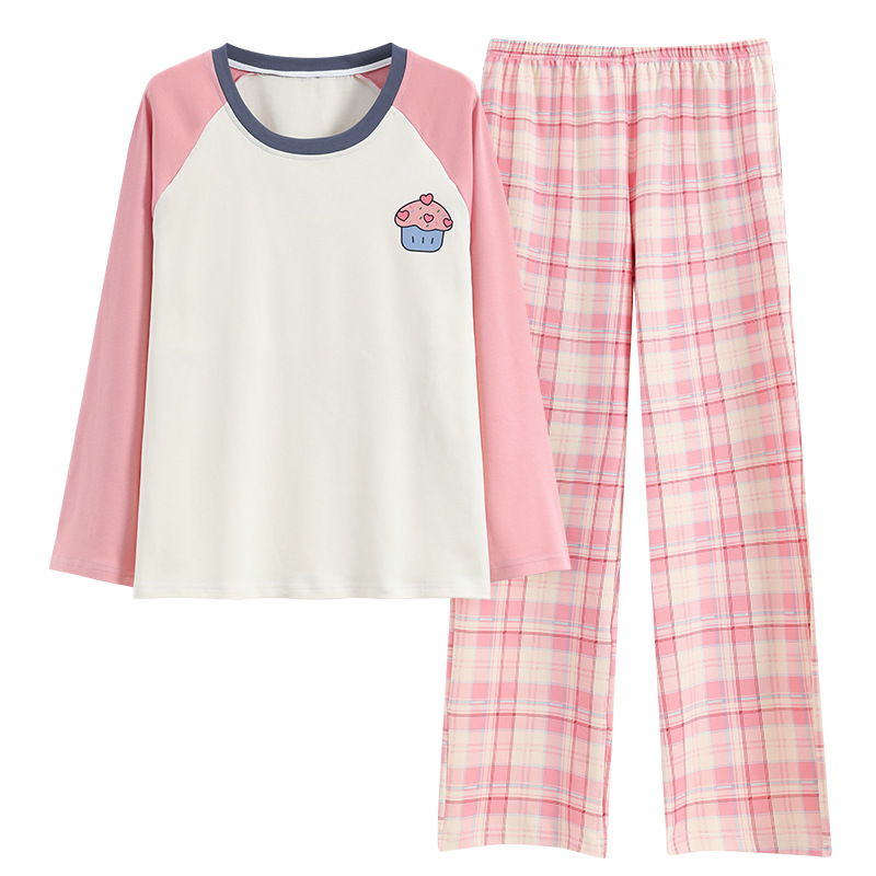 Pijama de algodón de manga larga para mujer con almohadilla en el pecho traje de otoño 2023 nuevas mujeres dulces talla grande homewear