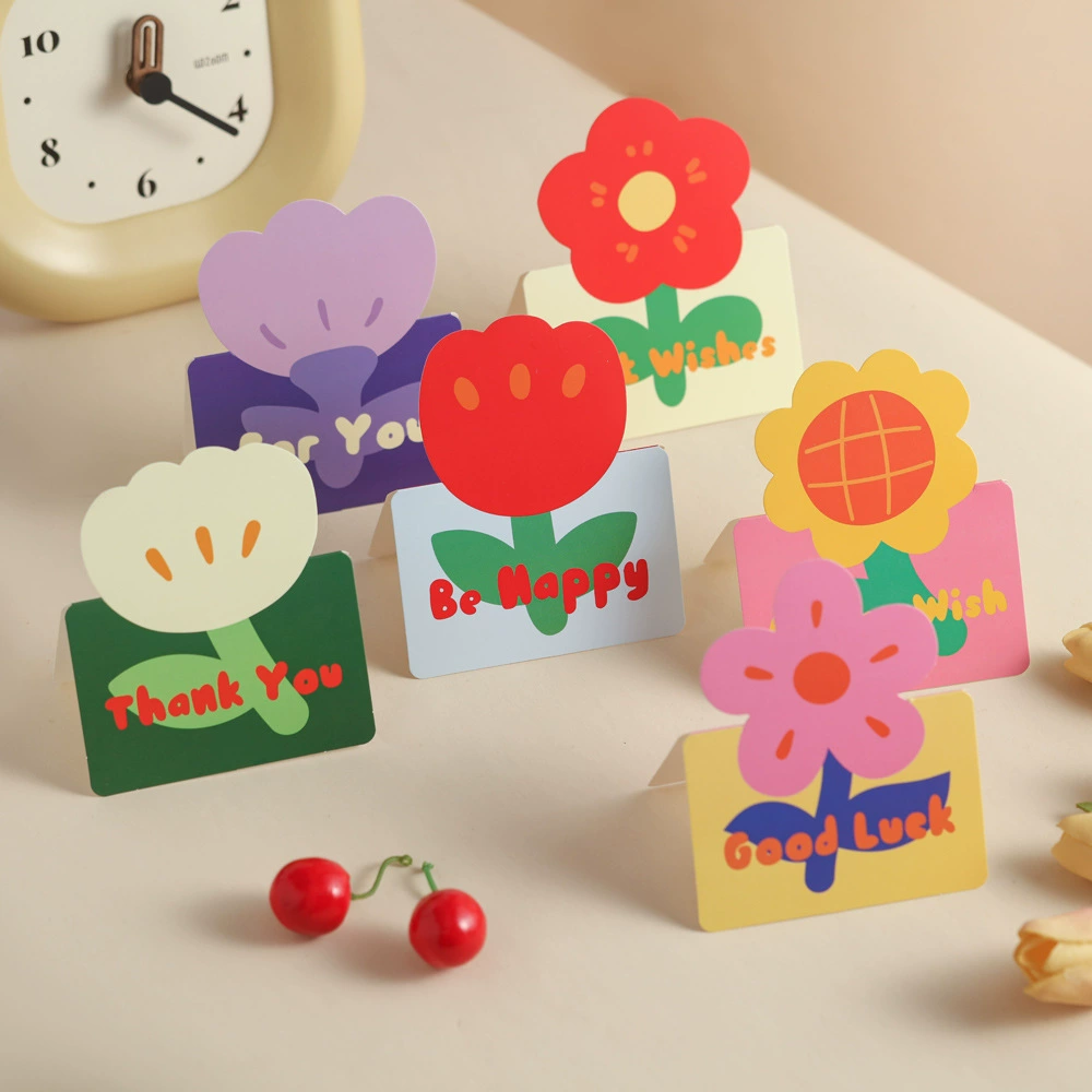 Мультяшный маленький красный цветок рисованной день Святого Валентина складная поздравительная открытка букет торт день рождения благословение трехмерная рукописная карта желаний