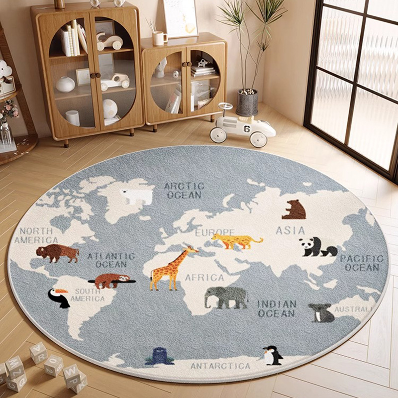 S Imitation Cashmere-Travel Around the World Blue Background Round