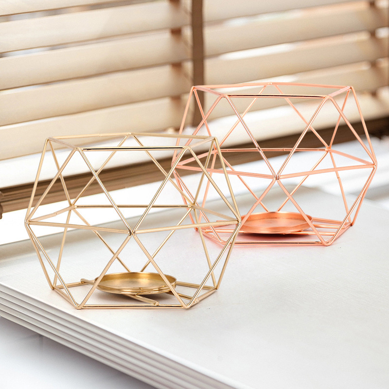 Creativo nórdico candelabros de hierro forjado geometría decoración marco de candelabros de banano hogar dormitorio sala de estar modelo decoración de habitación