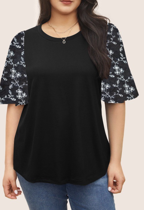 2024 Europa y los Estados Unidos de verano nueva ropa de mujer impresión de gran tamaño de costura de cuello redondo mangas cortas cómodas camisetas casuales transpirables image 8