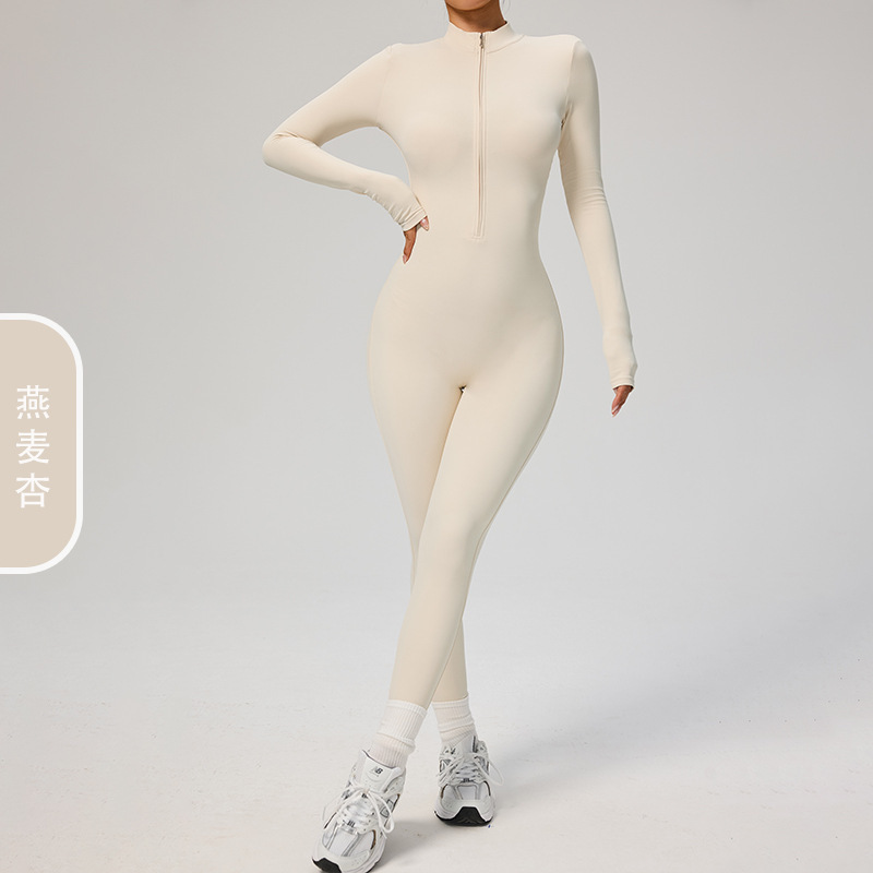 满亿欧美秋冬薄绒拉链长袖瑜伽连体服健身运动连体紧身衣8445|undefined