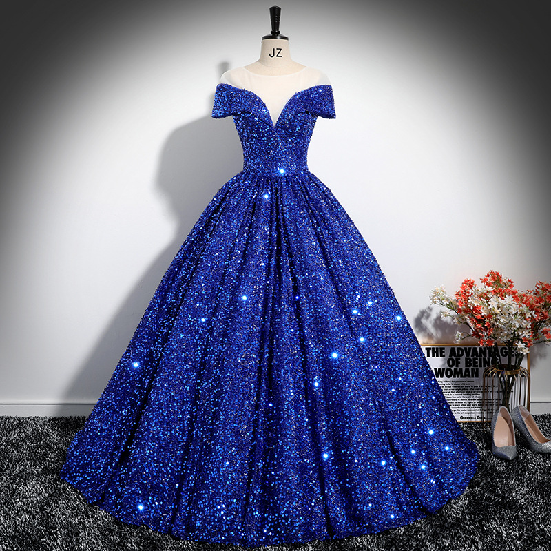 Una palabra hombro vestido de noche mujer esquinilla escenario solo vestido de exámenes de arte vocal reunión anual temperamento al por mayor