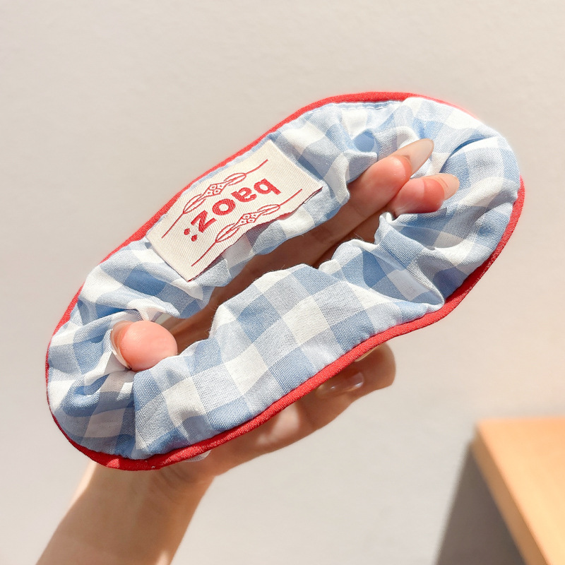 Rojo y azul coreano color de contraste anillo de cabello de intestino azul cuadrado correa de banda adorable niño curioso cabello de cola de caballo nuevo accesorio de cabello para mujeres