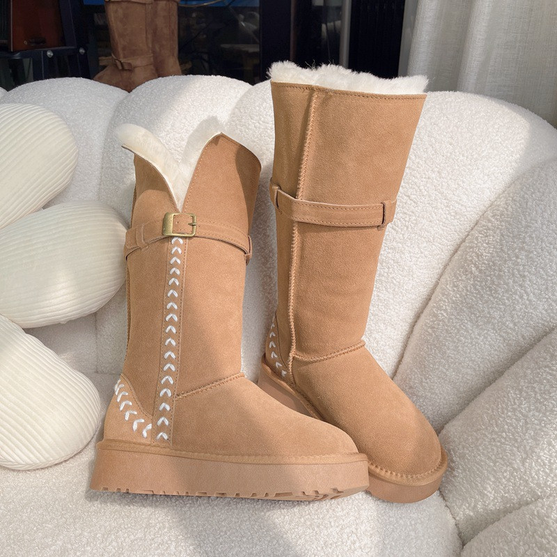 G3V2025新款女神皮扣两穿真皮毛一体雪地靴麦穗牛皮羊毛女冬棉鞋