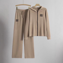 独立站新款休闲套装2025年时尚连帽卫衣阔腿裤针织套装女两件套