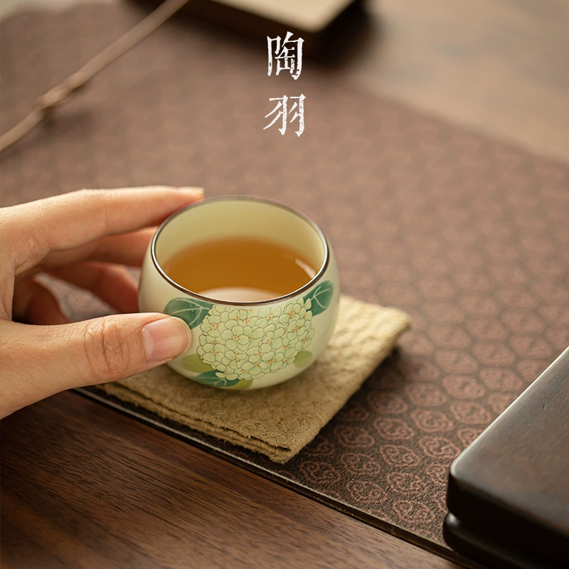 [仿宋汝窑绣球花小罗汉杯陶瓷品茗杯主人杯单杯开片可养家用喝茶杯]