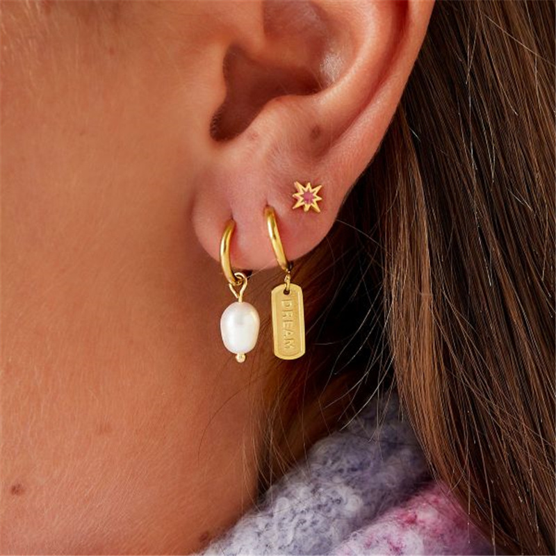 1 Set Simple Style Geometric Plating Inlay Sterling Silver Pearl Zircon Earrings display picture 7