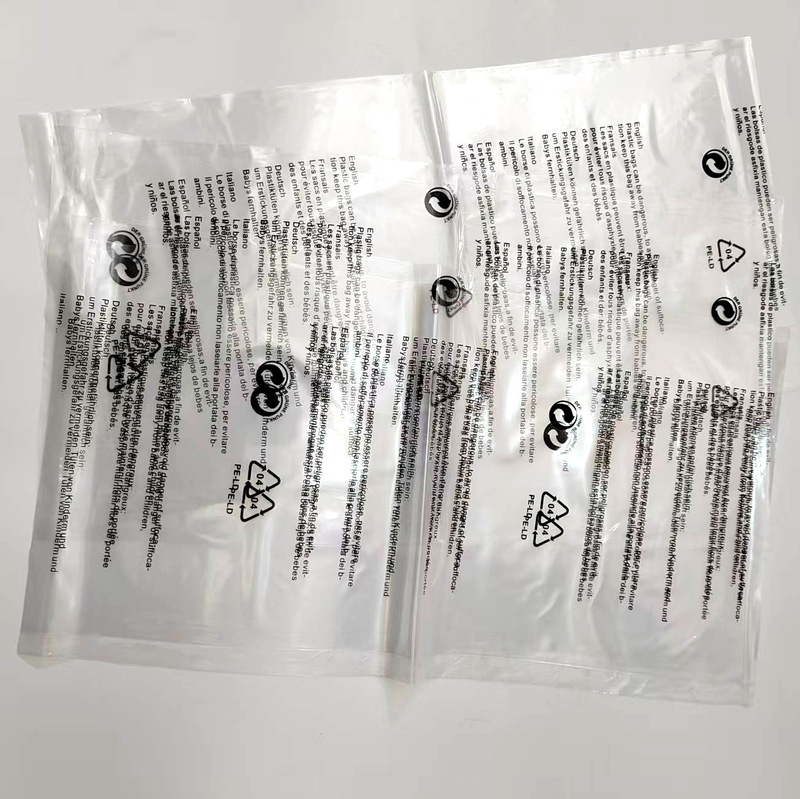 Flat Bags - Non-Sealed Pe Anti-Suffocation Plastic Bags, Transparent Packaging Bags with English Environmental Protection Symbols, Cross-Border Packing Bags
