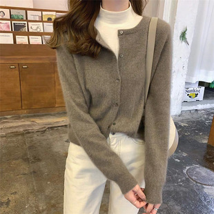Raccoon Fur Autumn and Winter 2025 New Round Neck Short Soft Waxy Knitted Cardigan Loose Outerwear Bottoming Sweater Jacket for Women
